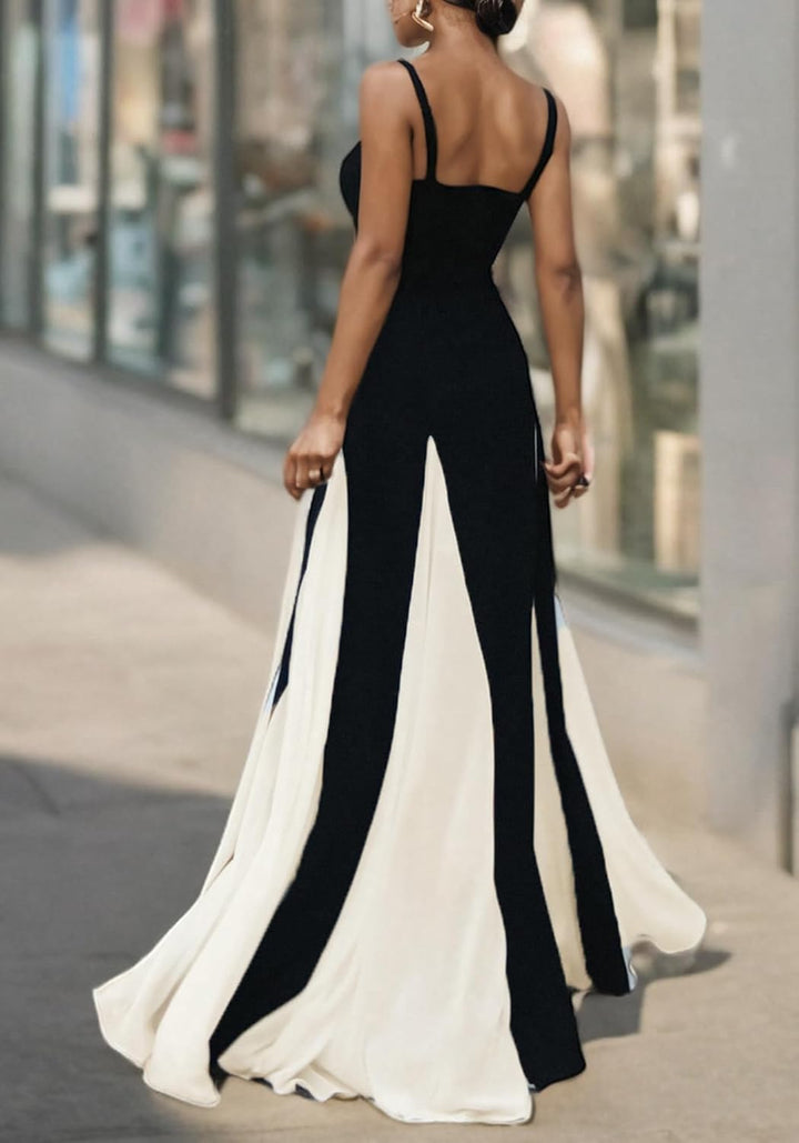 Amelia Elegant Contrast Maxi Dress Lightweight for Summer and Autumn