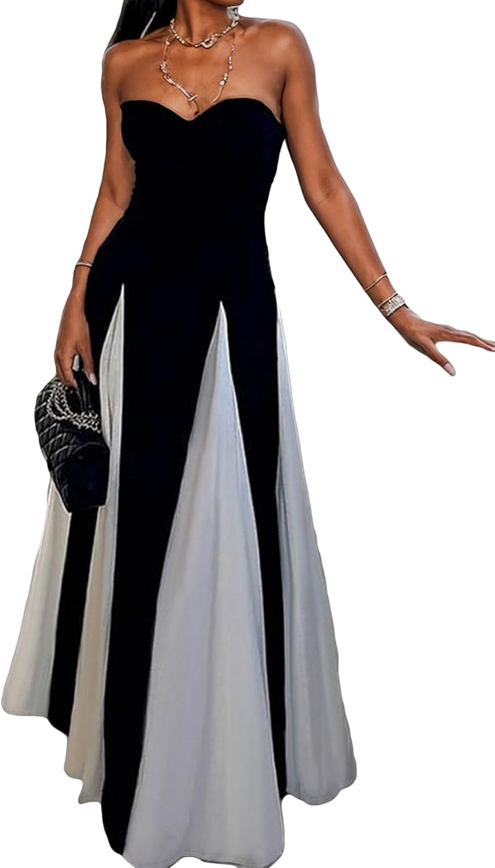 Amelia Elegant Contrast Maxi Dress Lightweight for Summer and Autumn