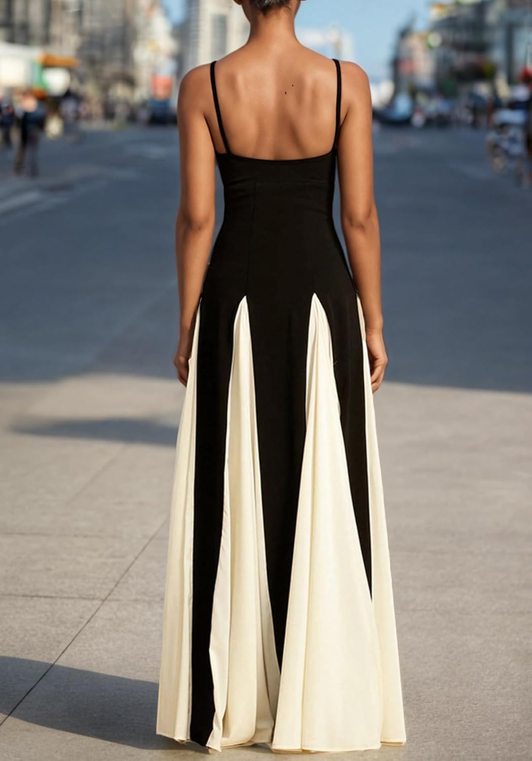 Amelia Elegant Contrast Maxi Dress Lightweight for Summer and Autumn