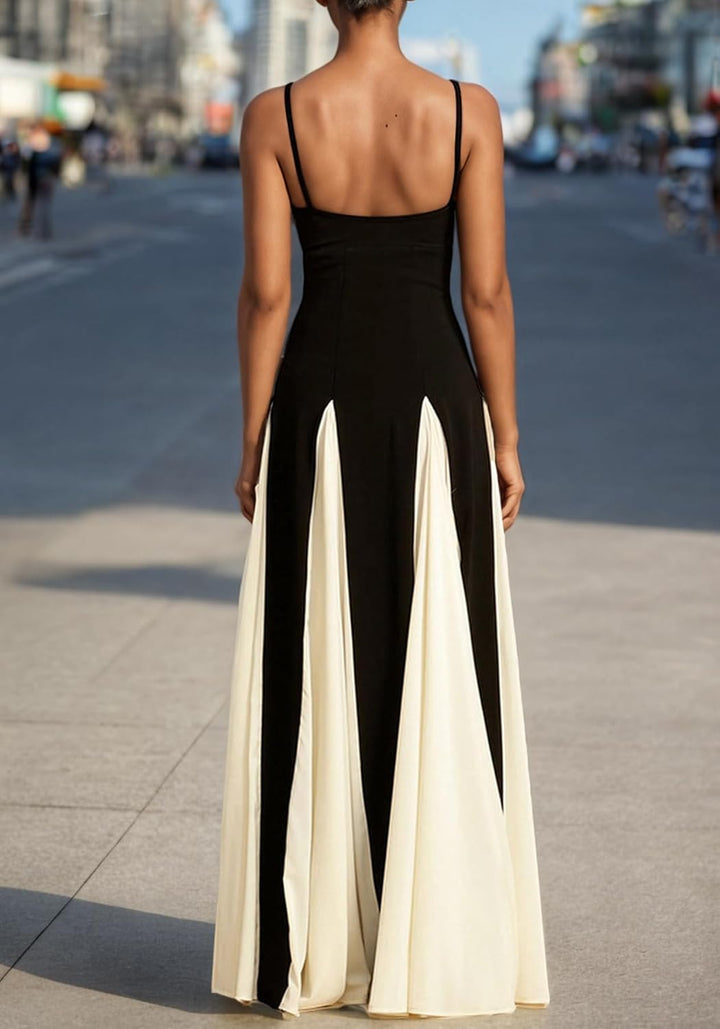 Amelia Elegant Contrast Maxi Dress Lightweight for Summer and Autumn
