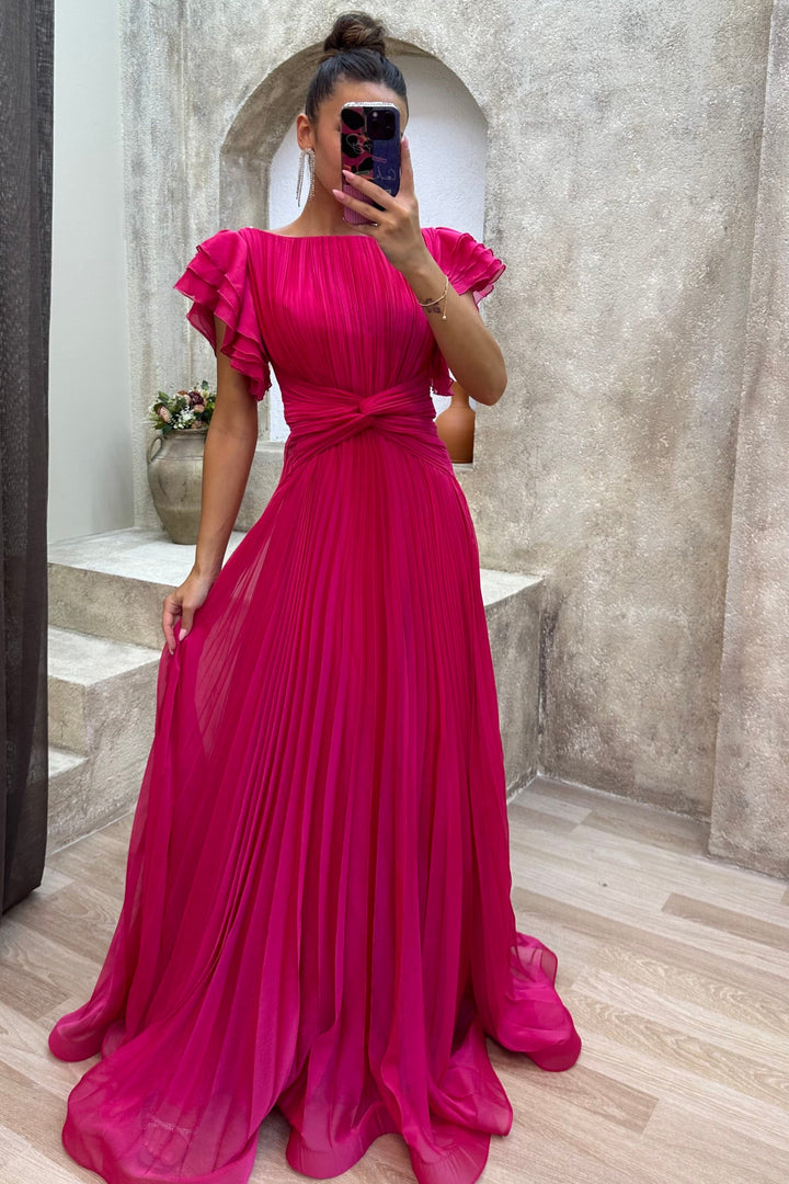 April Pleated Evening Gown Elegant Formal Dress for Autumn