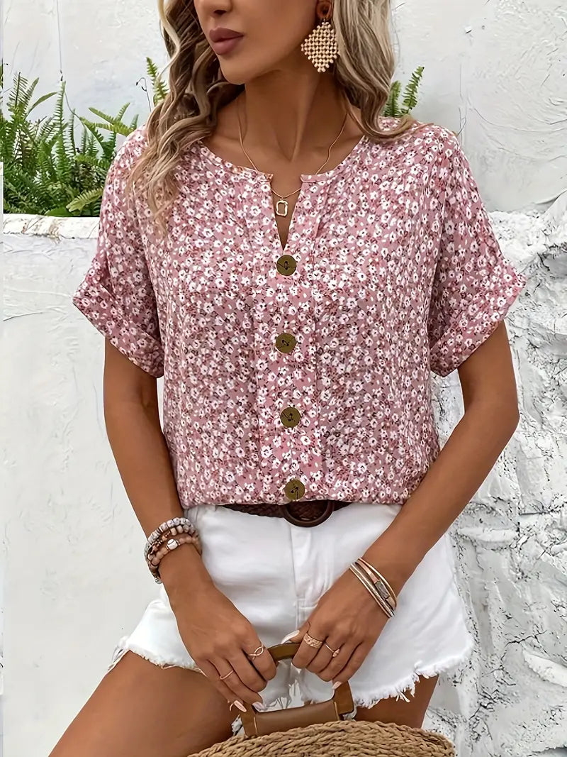 Verna Chic Floral Print Lightweight Blouse for Summer and Autumn