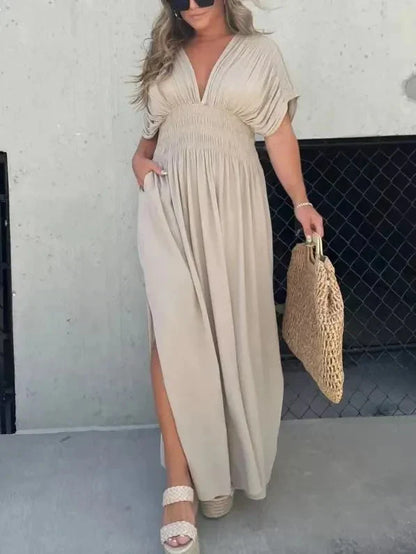 Kaia Comfortable Breathable Summer Maxi Dress with Split V-Neckline
