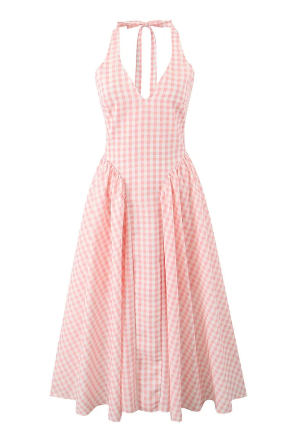 Romina Plaid Print Off-the-Shoulder V-Neck Midi Dress for Autumn