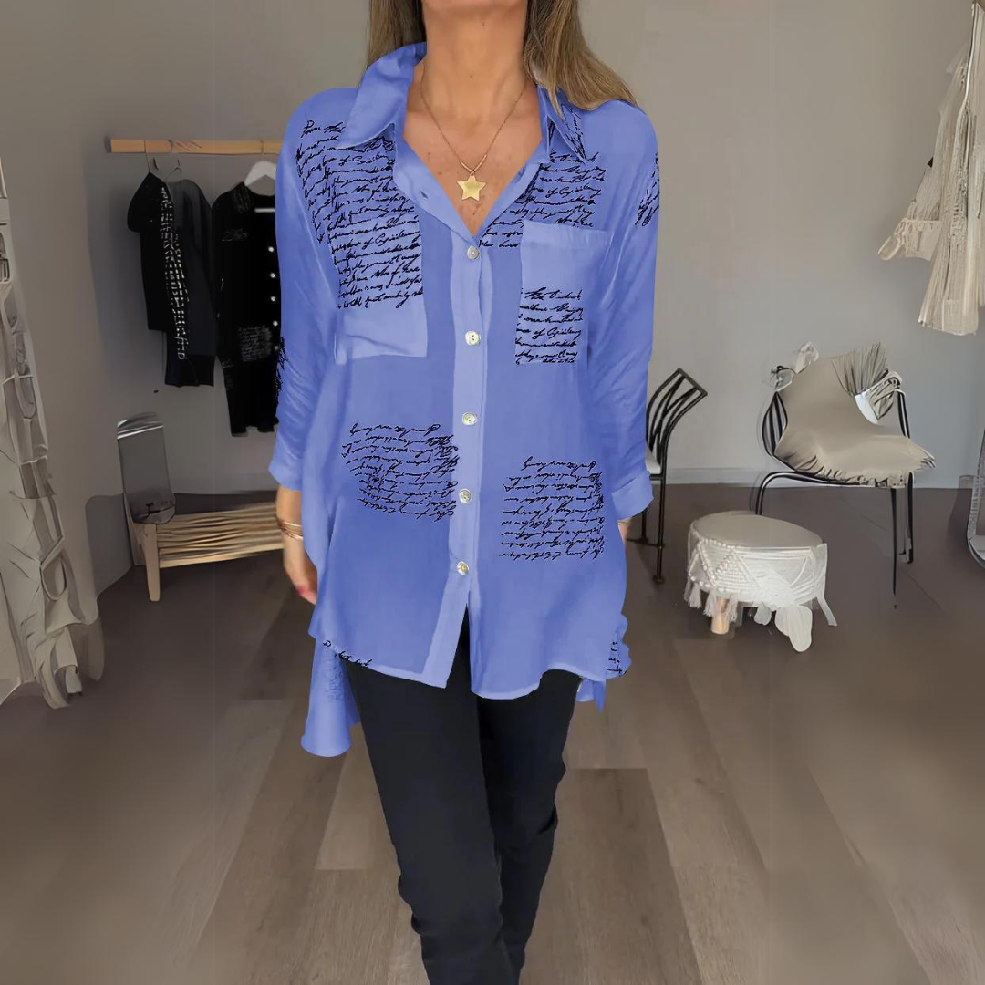 Carla Handwritten Button-Up Shirt Relaxed Fit Autumn Style