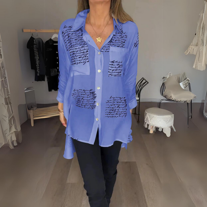 Carla Handwritten Button-Up Shirt Relaxed Fit Autumn Style