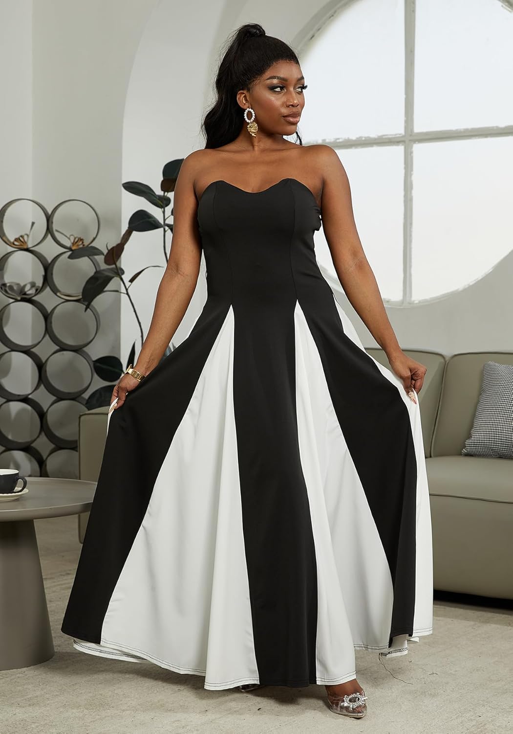 Amelia Elegant Contrast Maxi Dress Lightweight for Summer and Autumn