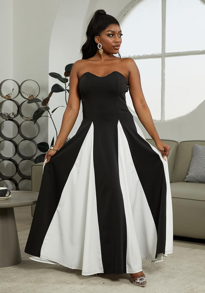 Amelia Elegant Contrast Maxi Dress Lightweight for Summer and Autumn