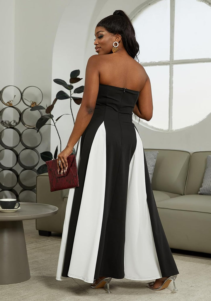 Amelia Elegant Contrast Maxi Dress Lightweight for Summer and Autumn