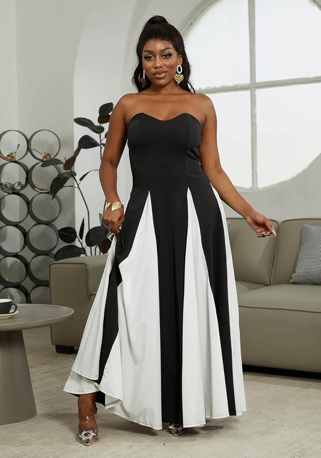 Amelia Elegant Contrast Maxi Dress Lightweight for Summer and Autumn