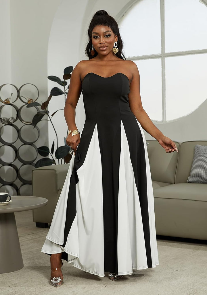 Amelia Elegant Contrast Maxi Dress Lightweight for Summer and Autumn
