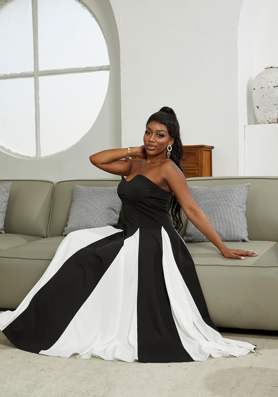 Amelia Elegant Contrast Maxi Dress Lightweight for Summer and Autumn