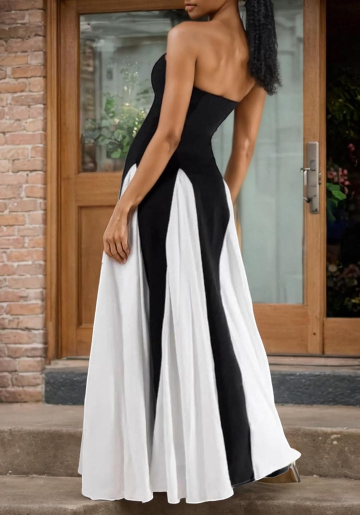 Amelia Elegant Contrast Maxi Dress Lightweight for Summer and Autumn