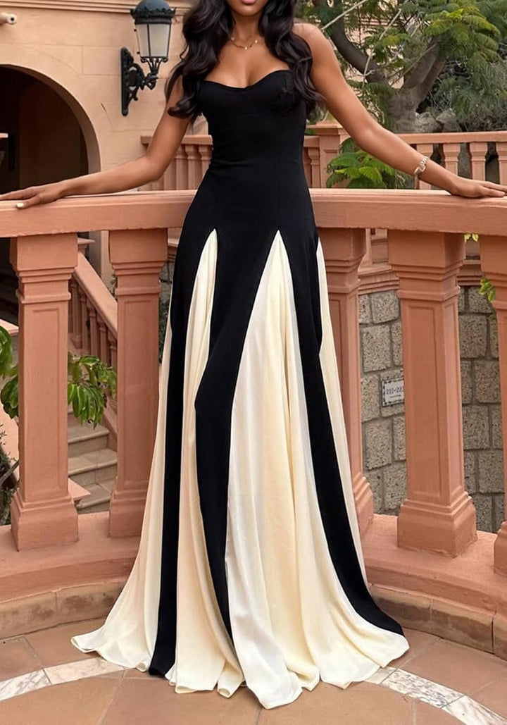 Amelia Elegant Contrast Maxi Dress Lightweight for Summer and Autumn