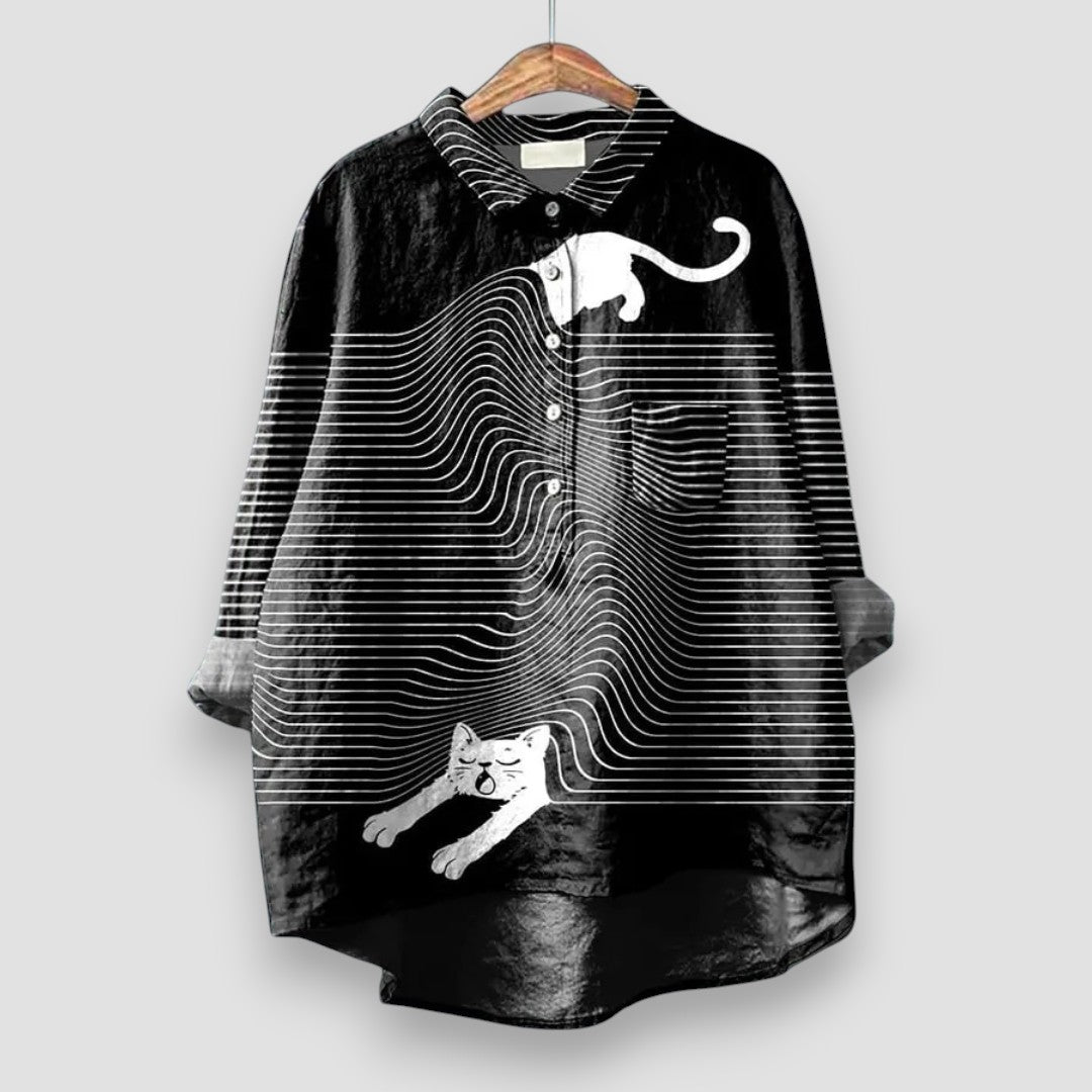 Geraldine Women's Shirt with Dog Print for Summer and Autumn