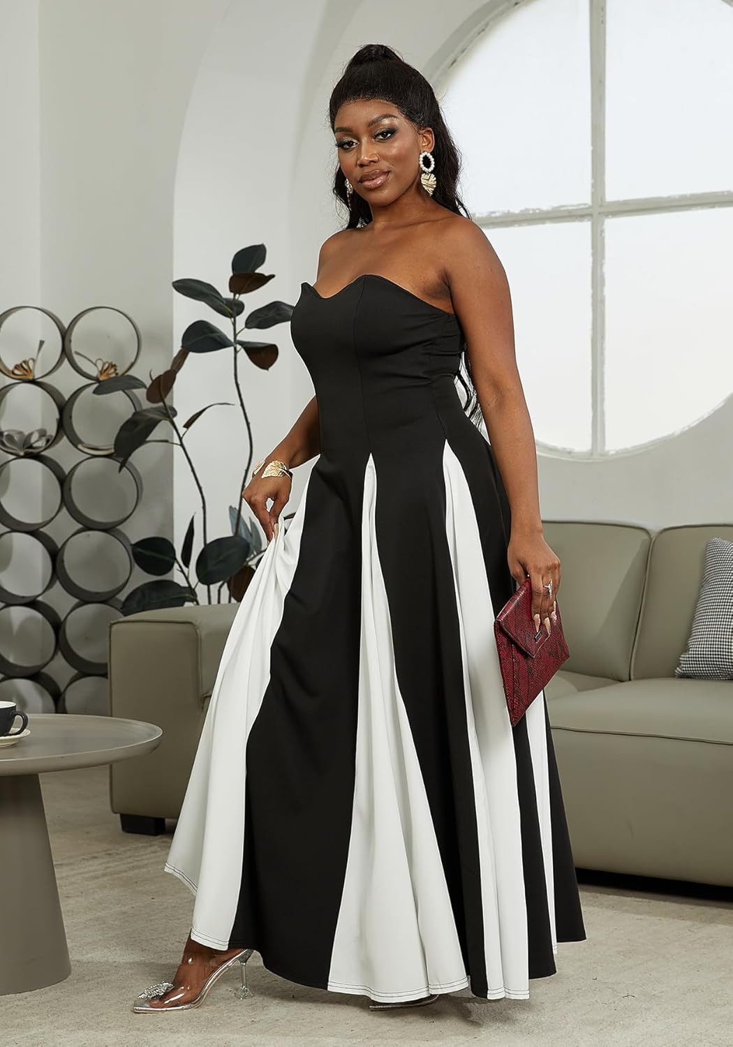 Amelia Elegant Contrast Maxi Dress Lightweight for Summer and Autumn