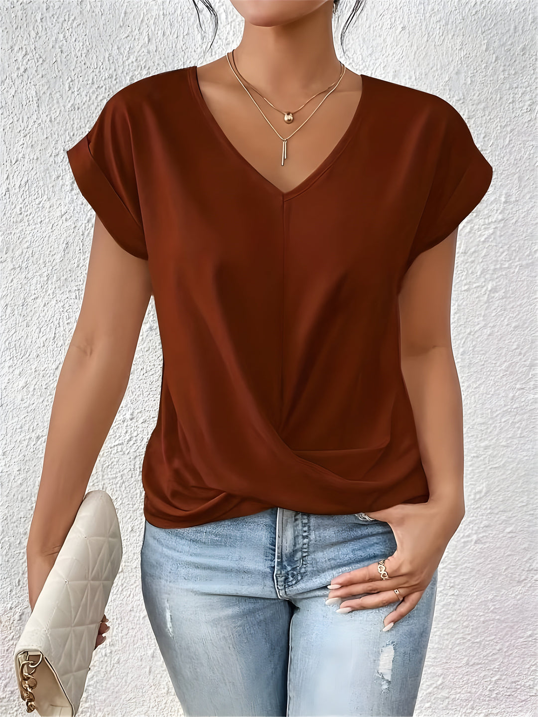Kathrina V-Neck Twist Front Top Lightweight Comfort for Summer and Autumn
