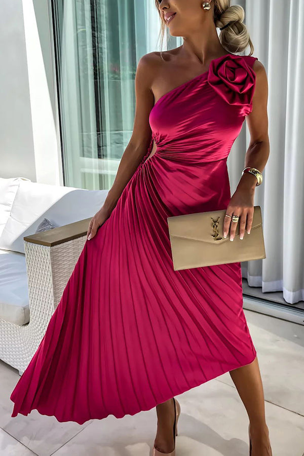 Sophia Romantic Flower Dress Elegant One-Shoulder Design for Autumn