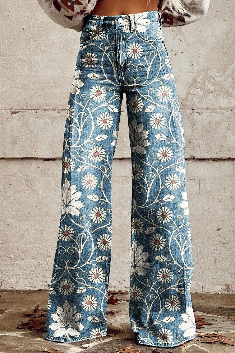 Stella Wide-Leg Floral Print Pants for Women – Comfortable Autumn & Summer Style