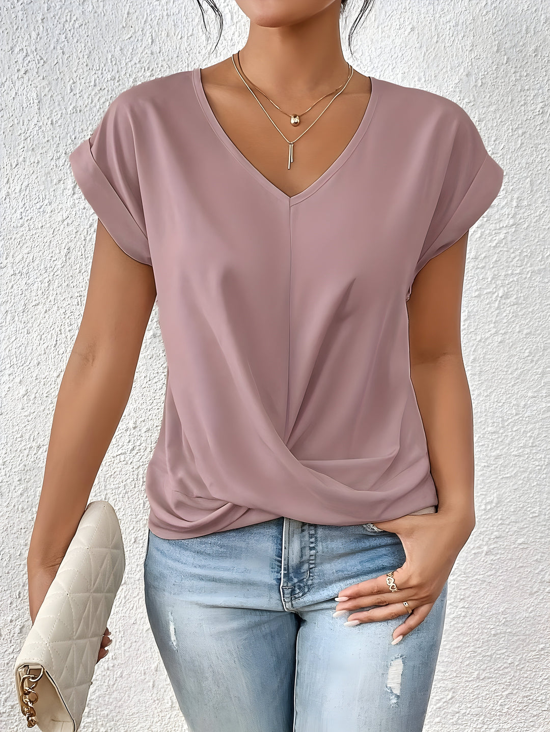 Kathrina V-Neck Twist Front Top Lightweight Comfort for Summer and Autumn