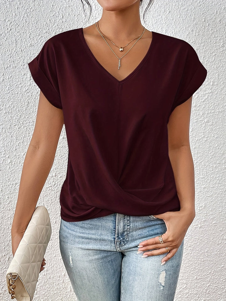Eloise V-Neck Top with Knot Detail – Comfortable, Stylish Summer & Autumn Shirt