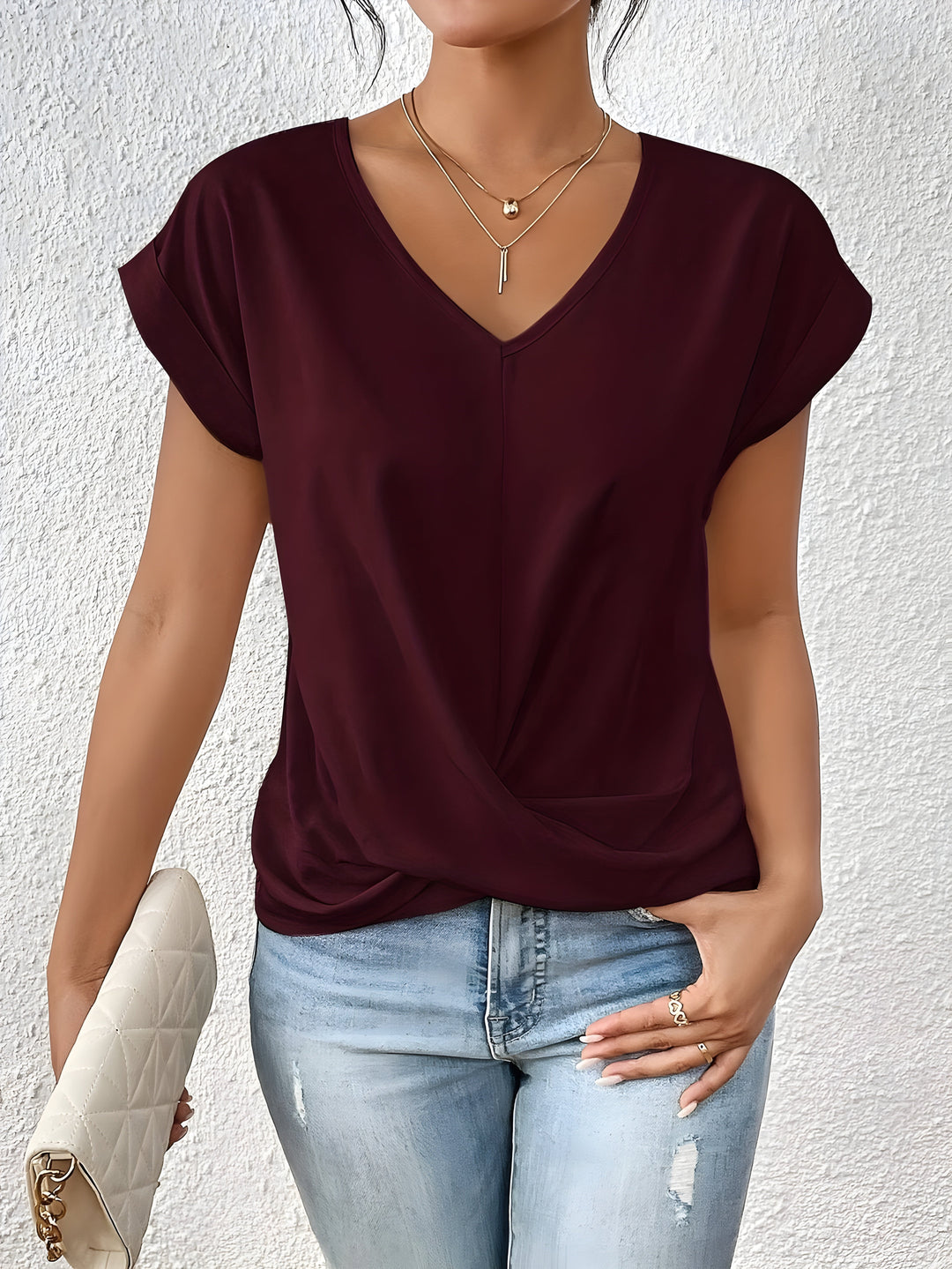 Kathrina V-Neck Twist Front Top Lightweight Comfort for Summer and Autumn