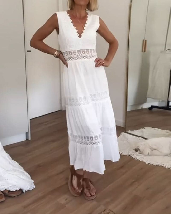 Rose Lace V-Neck Cami Maxi Dress Lightweight Summer and Autumn