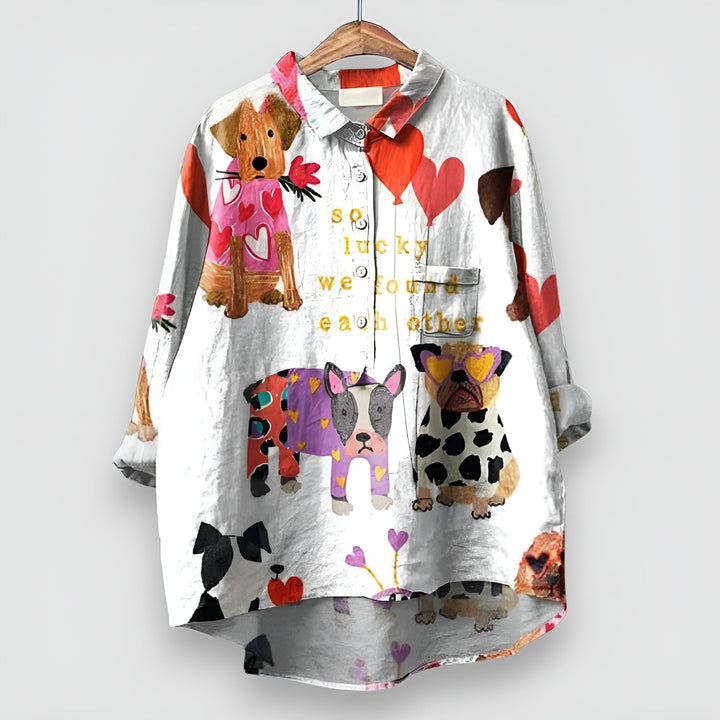Geraldine Women's Shirt with Dog Print for Summer and Autumn