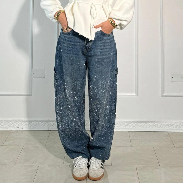Raphaelle Trendy Starry Denim Cargo Pants Lightweight Summer Style