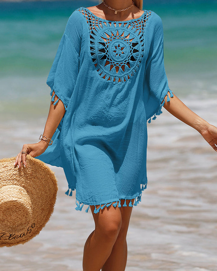Chrissy Boho Beach Cover-Up Lightweight Summer Layering with Tassel Accents