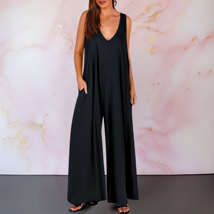Wendy Comfortable Wide-Leg V-Neck Jumpsuit for Summer and Autumn
