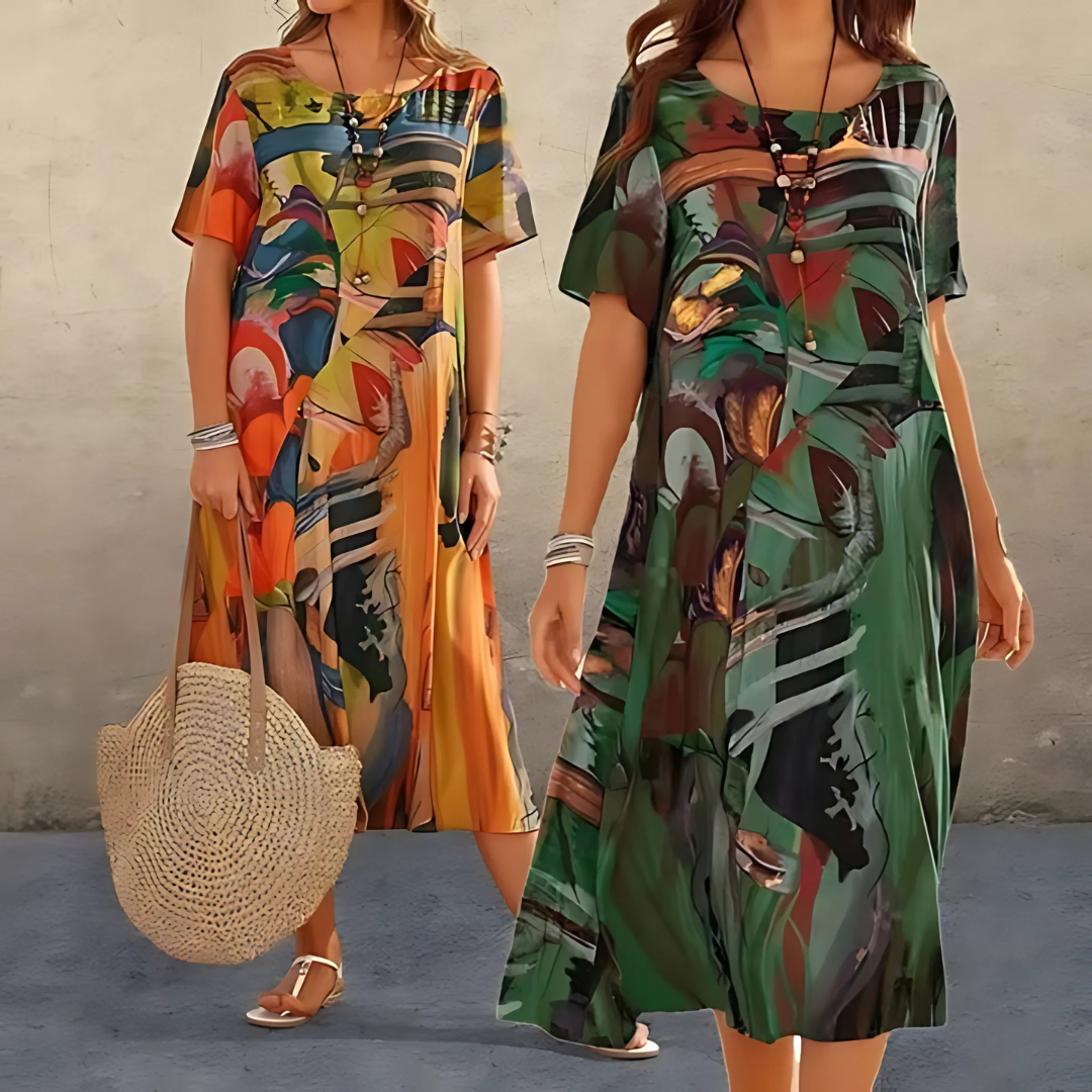 Filomena Abstract Print Dress Stylish Comfort for Autumn and Summer