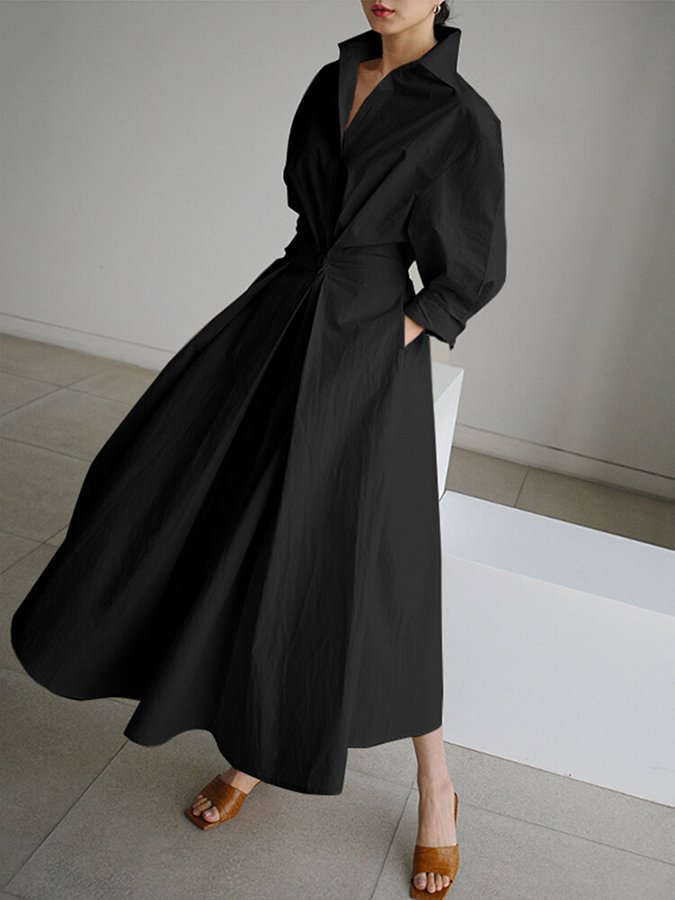 Clémence Buttoned Midi Dress Elegant Comfortable Autumn Summer