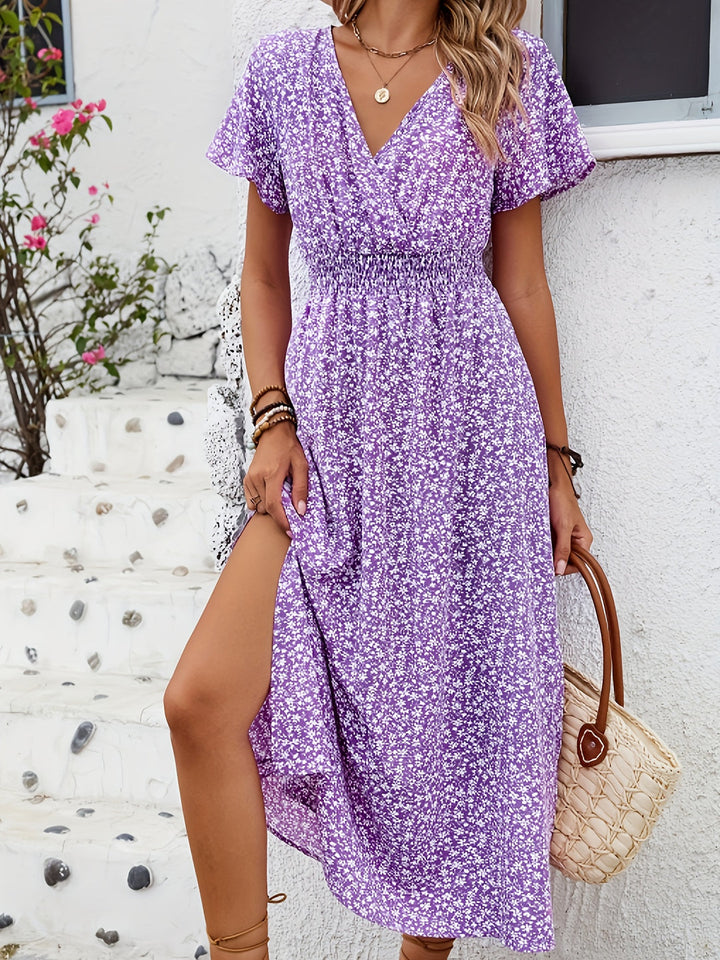 Isabel Casual Floral Print V-neck Dress Lightweight Breathable Summer Style