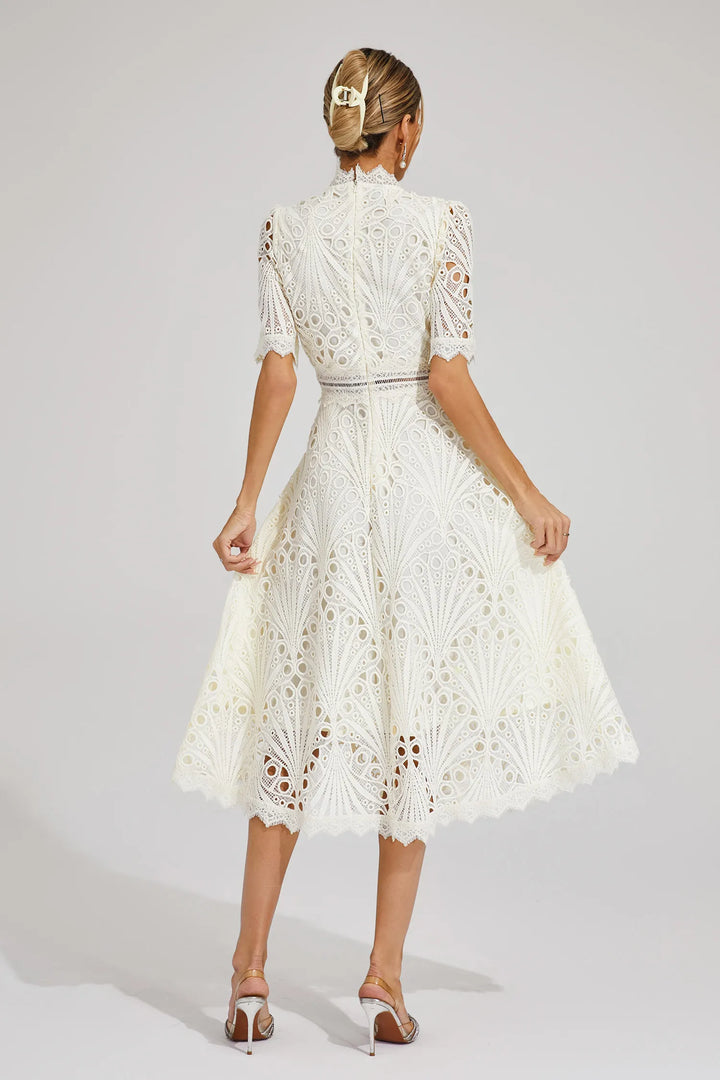 Hallie Lace Midi Dress Elegant Women's Dress for Autumn and Summer