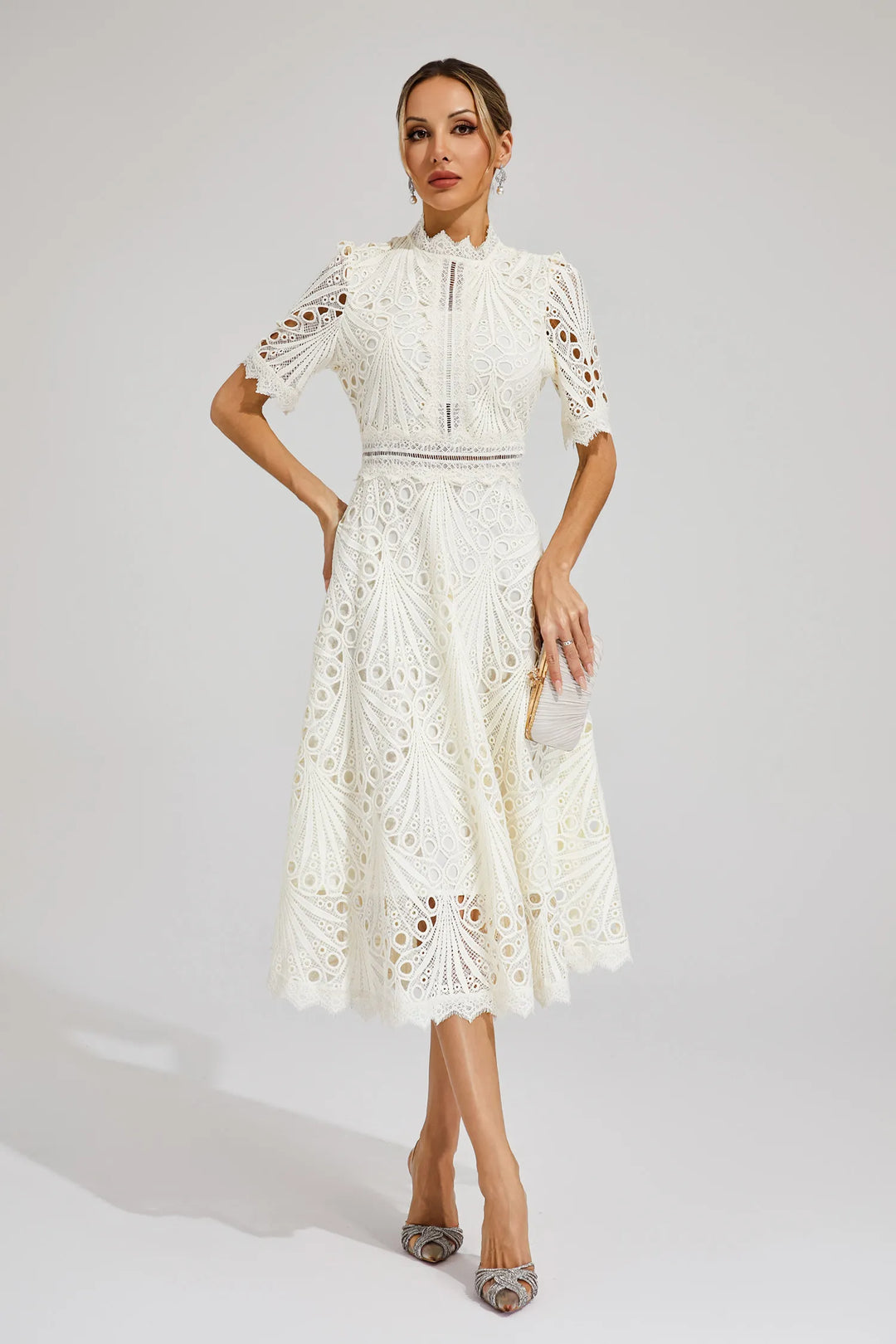Hallie Lace Midi Dress Elegant Women's Dress for Autumn and Summer