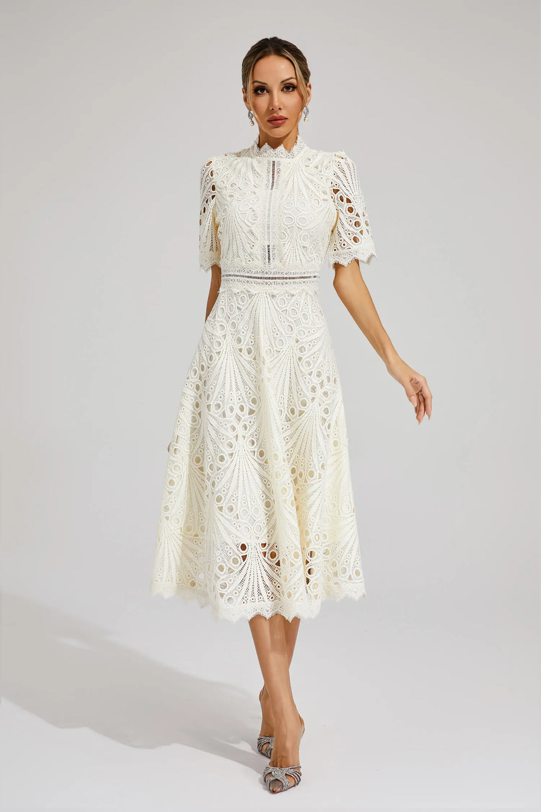 Hallie Lace Midi Dress Elegant Women's Dress for Autumn and Summer