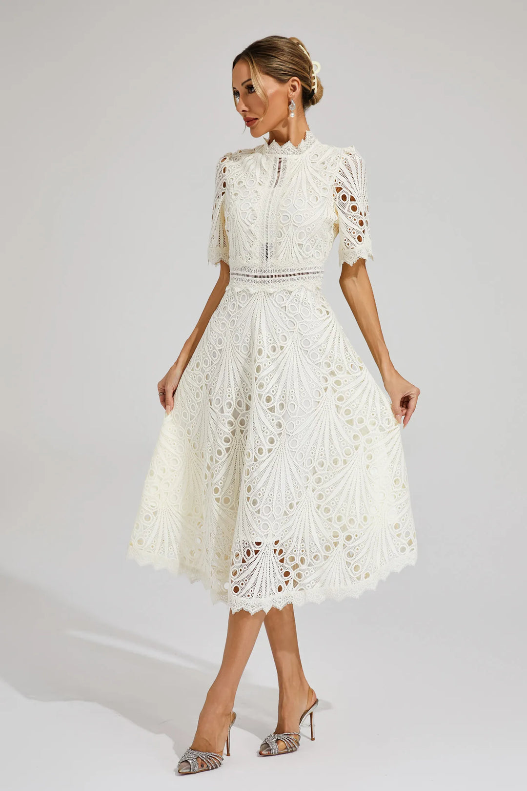 Hallie Lace Midi Dress Elegant Women's Dress for Autumn and Summer