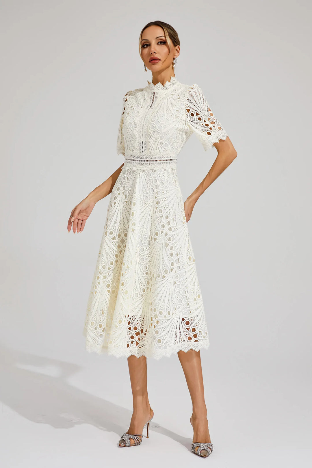 Hallie Lace Midi Dress Elegant Women's Dress for Autumn and Summer