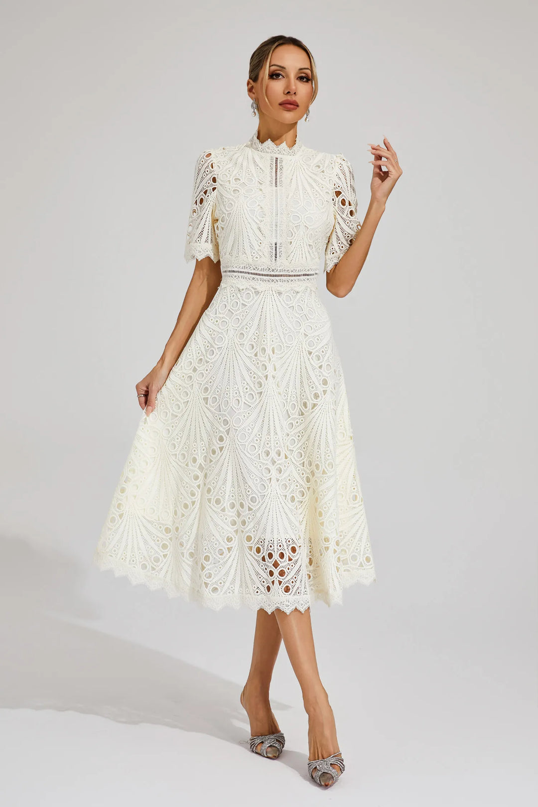 Hallie Lace Midi Dress Elegant Women's Dress for Autumn and Summer