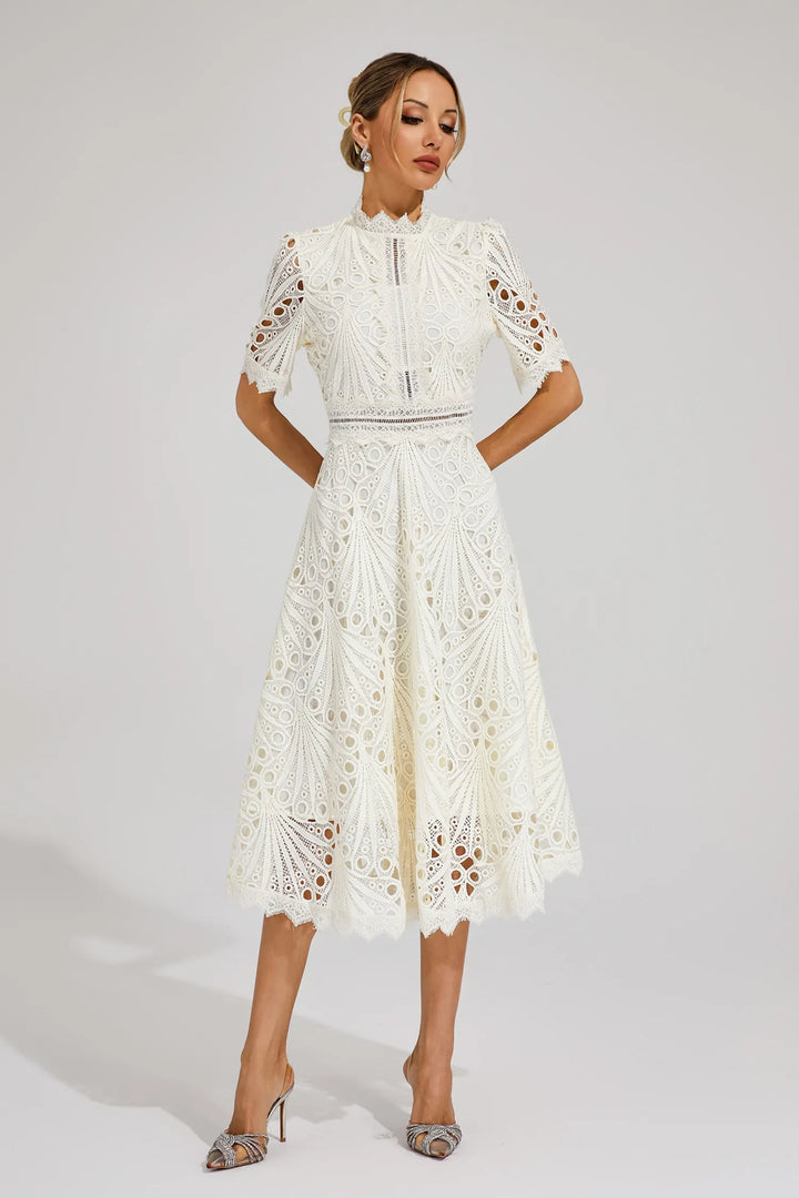 Hallie Lace Midi Dress Elegant Women's Dress for Autumn and Summer