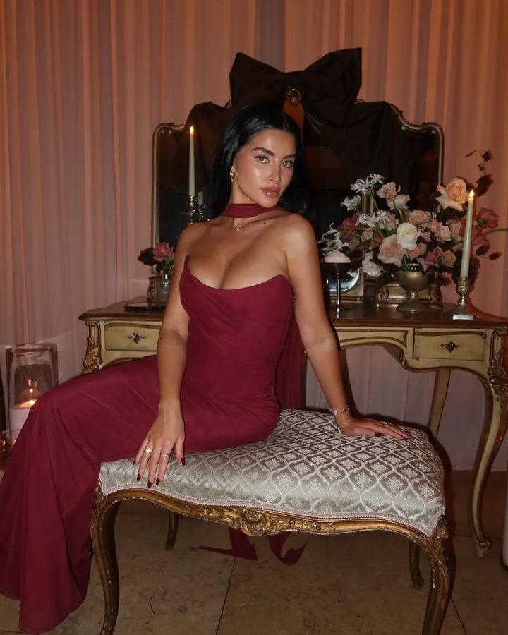 Aniyah Strapless Bodycon Maxi Dress Elegant Evening Wear Autumn