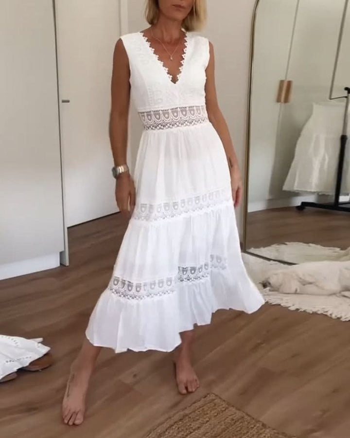 Rose Lace V-Neck Cami Maxi Dress Lightweight Summer and Autumn