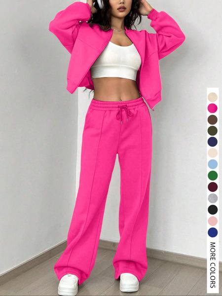Women’s Two-Piece Set | Zip Up Jacket & Wide-Leg Pants