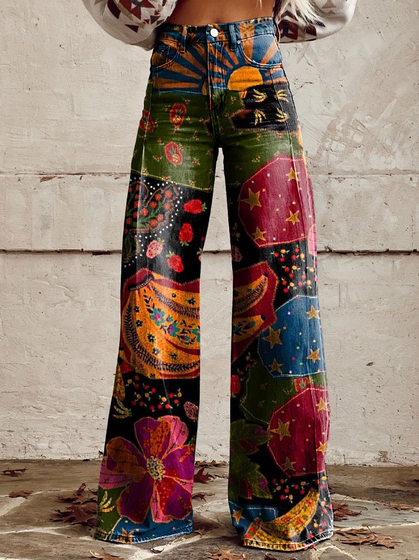 Maisie Boho Printed Wide-Leg Pants Comfortable Summer & Autumn Breezy Style
