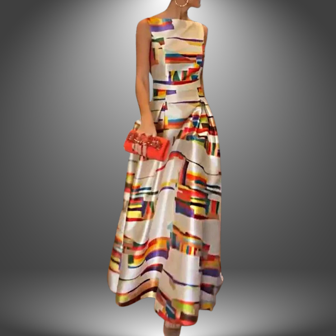 Amelia Bold Geometric Print Maxi Dress for Autumn and Summer