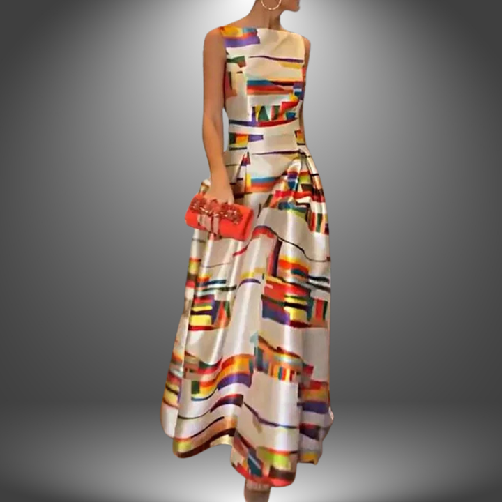 Amelia Bold Geometric Print Maxi Dress for Autumn and Summer