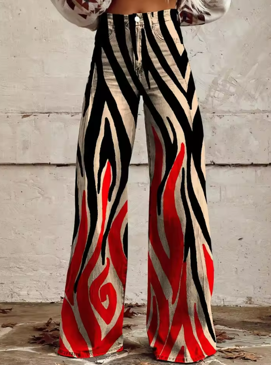 Whitney Tribal Print Flared Denim Jeans for Autumn and Summer Comfort