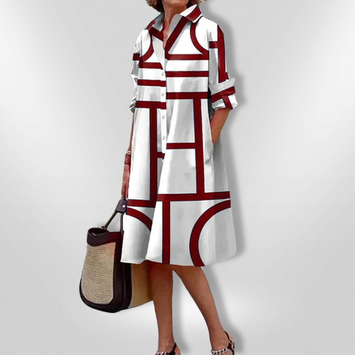 Estelle Geometric Button Dress Stylish Autumn Fashion