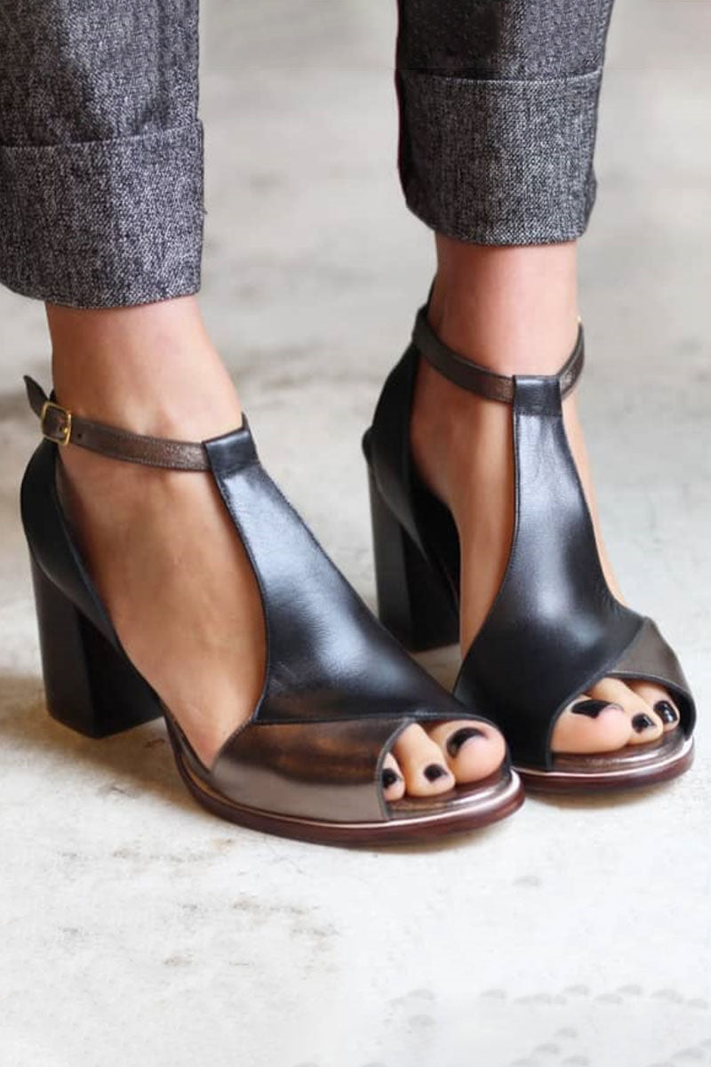 Riley Two-Tone Peep-Toe Heels Stylish Women's Shoes for Autumn and Summer
